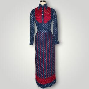 Vintage Susan Thomas Skirt Set Red Blue Polka Dot Embroidery Mod Women's Sm E